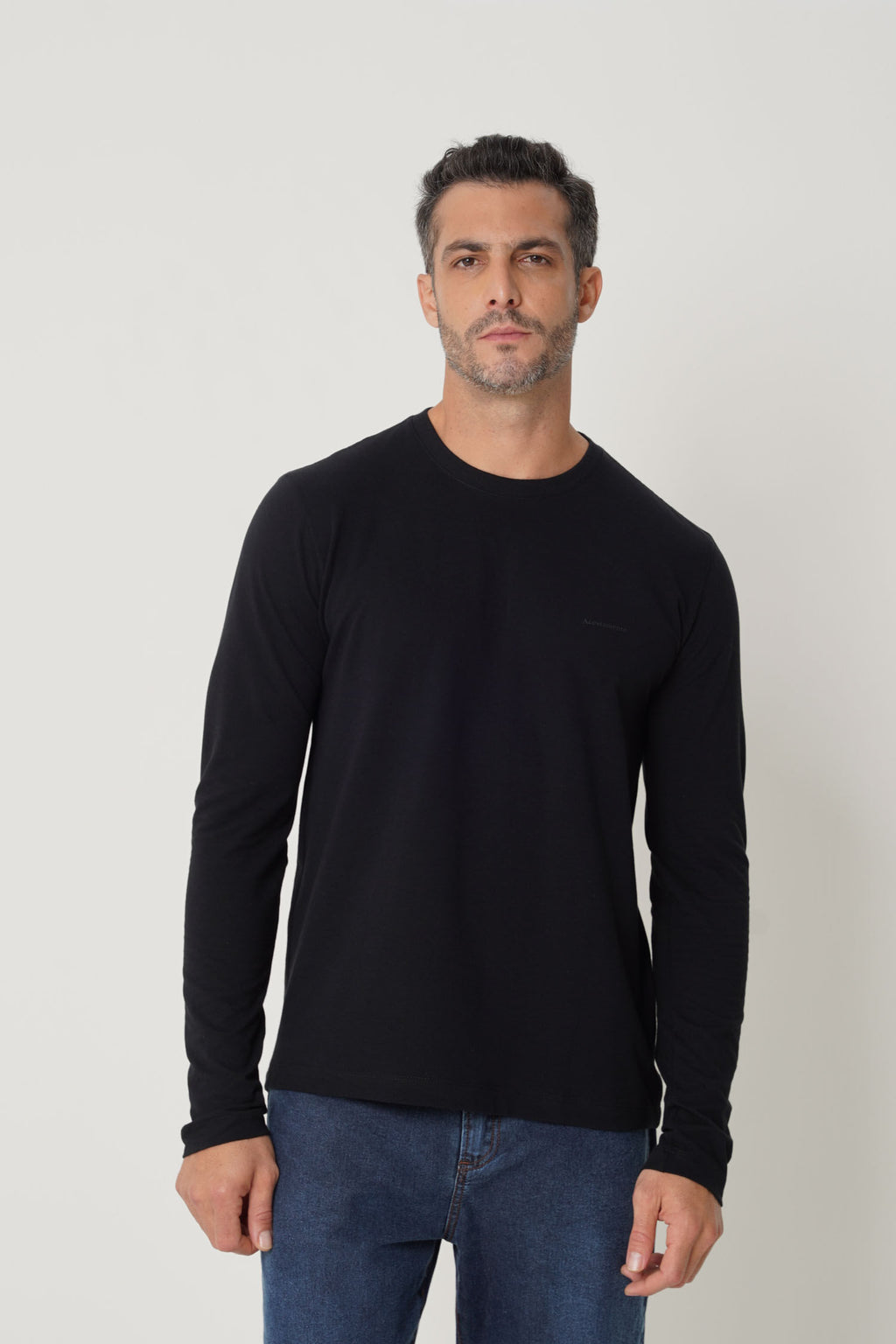 Camiseta Elastano Manga Longa Básica Masculina Acostamento Preto