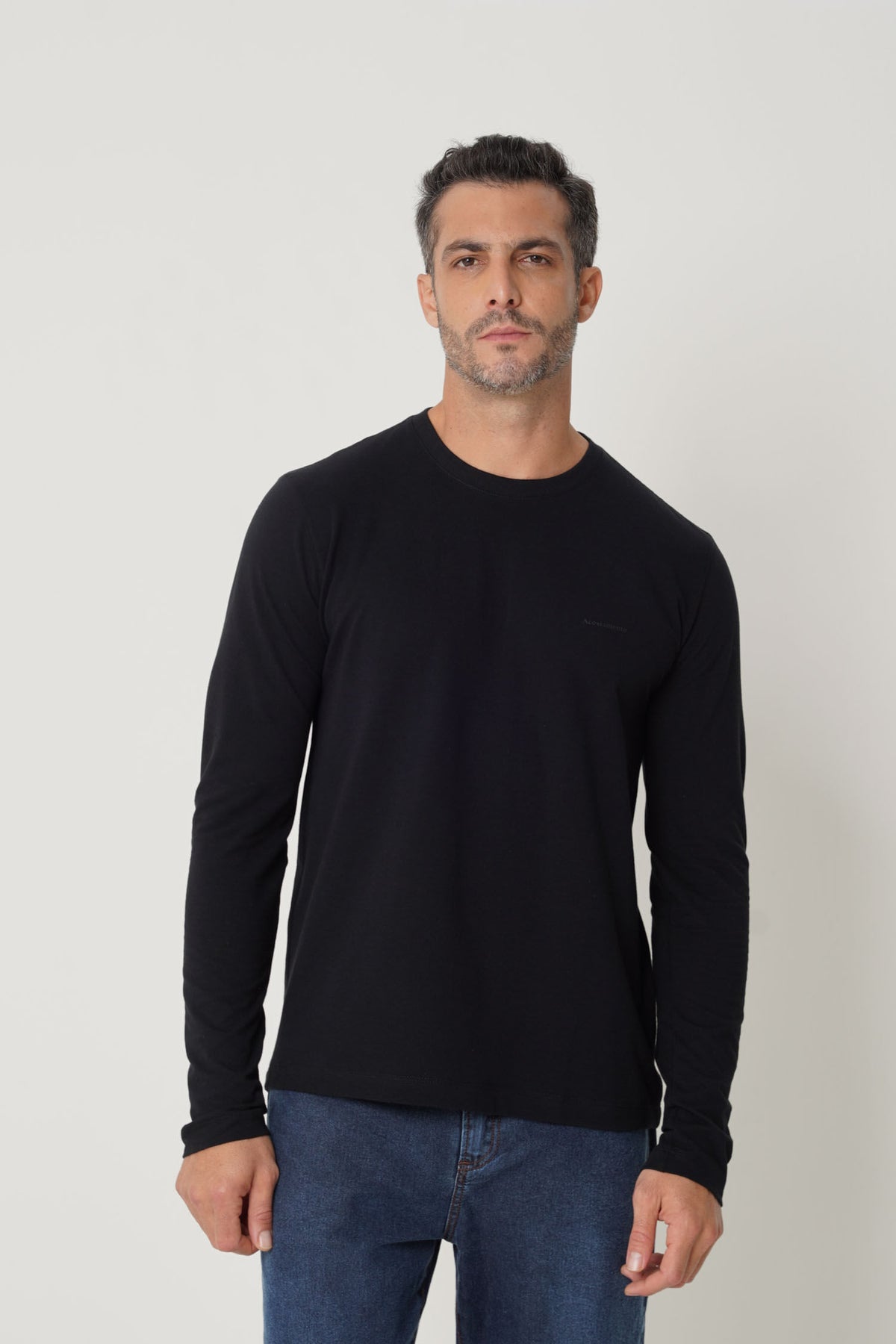 Camiseta Elastano Manga Longa Básica Masculina Acostamento Preto