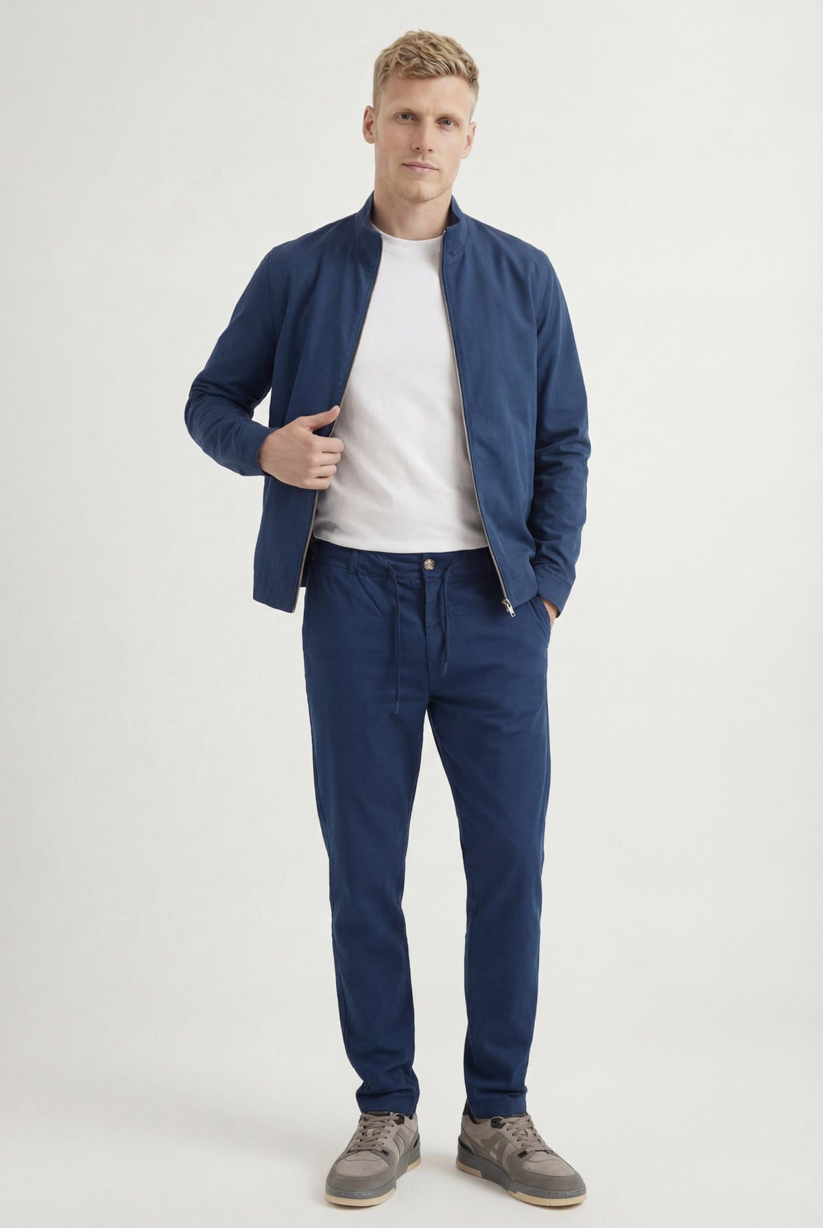 Calça Casual Com Cordão Masculina Acostamento Azul Navy