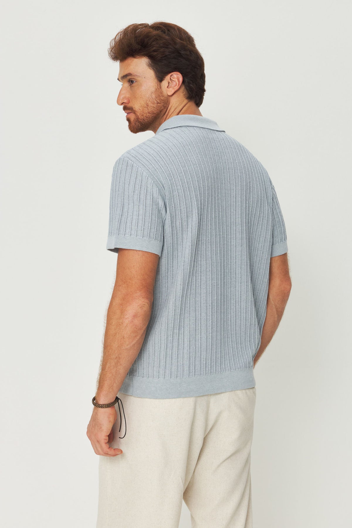 Polo Tricot Masculina Acostamento Azul Claro