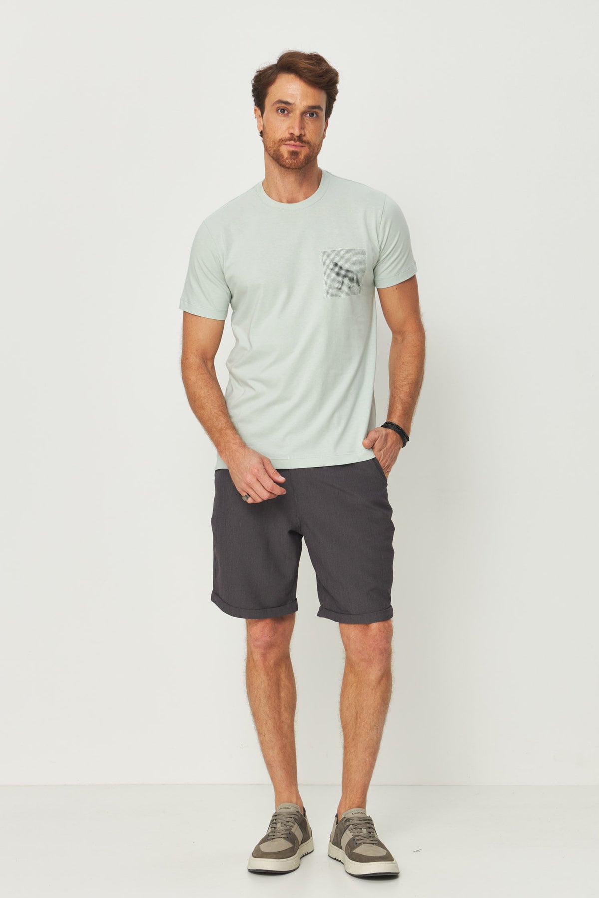 Camiseta Estampa Lobo Pontilhado Masculina Acostamento Verde Cidreira