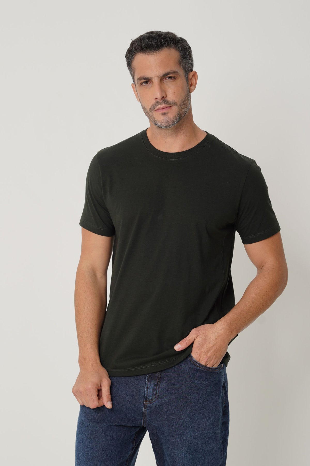 Camiseta Casual Algodão Masculina Acostamento Verde Folhagem