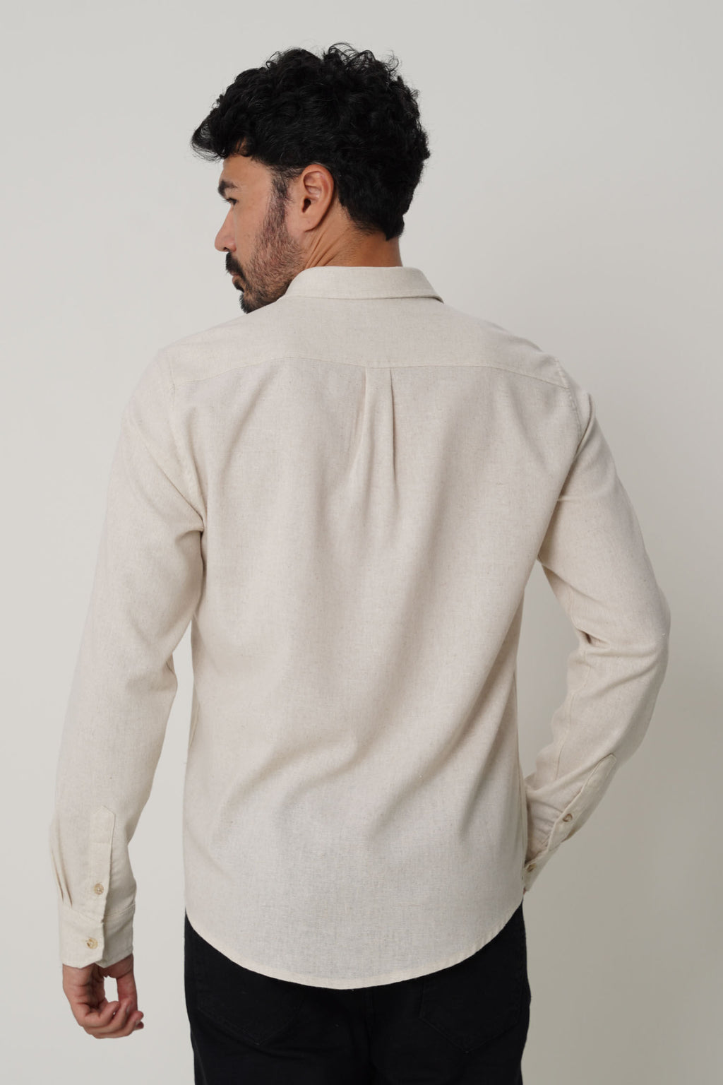 Camisa Casual Manga Longa Masculina Acostamento Bege