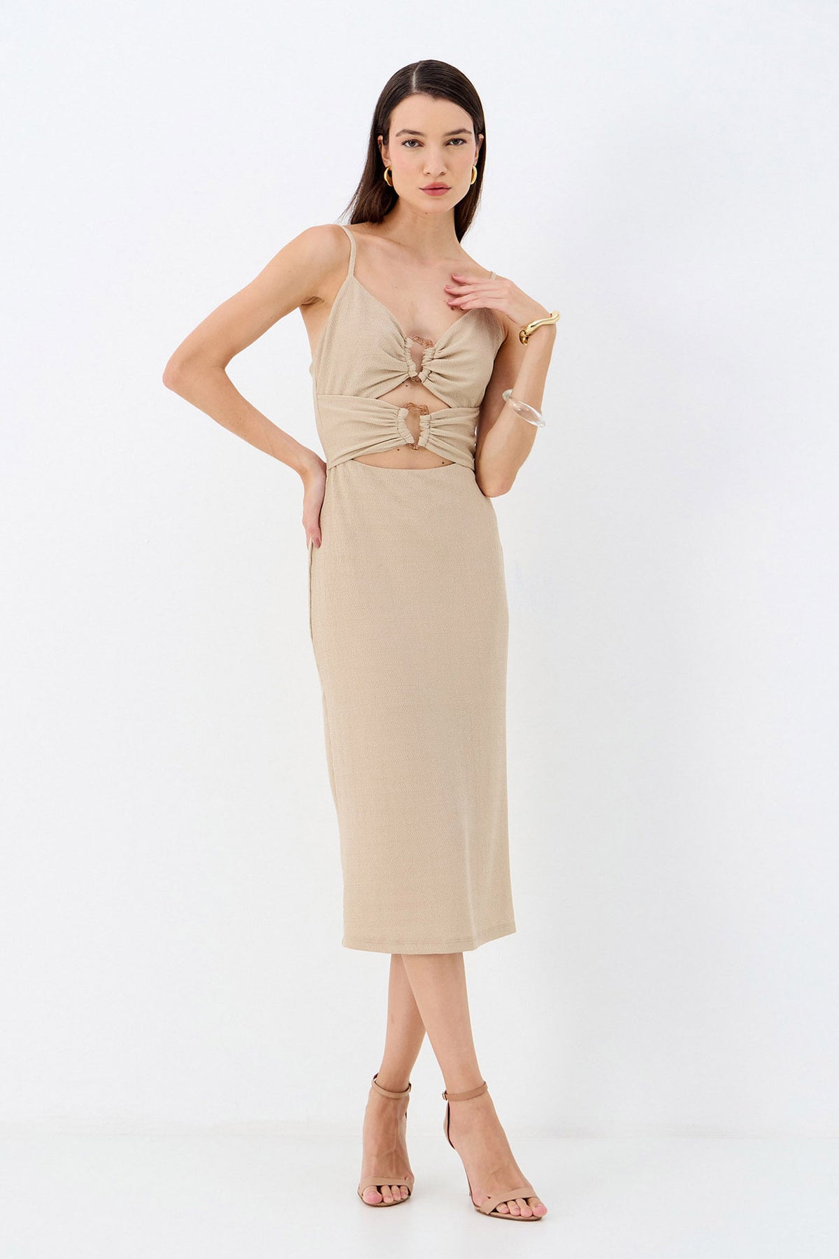 Vestido Resort Midi Busto Duplo ACT Feminino Sand