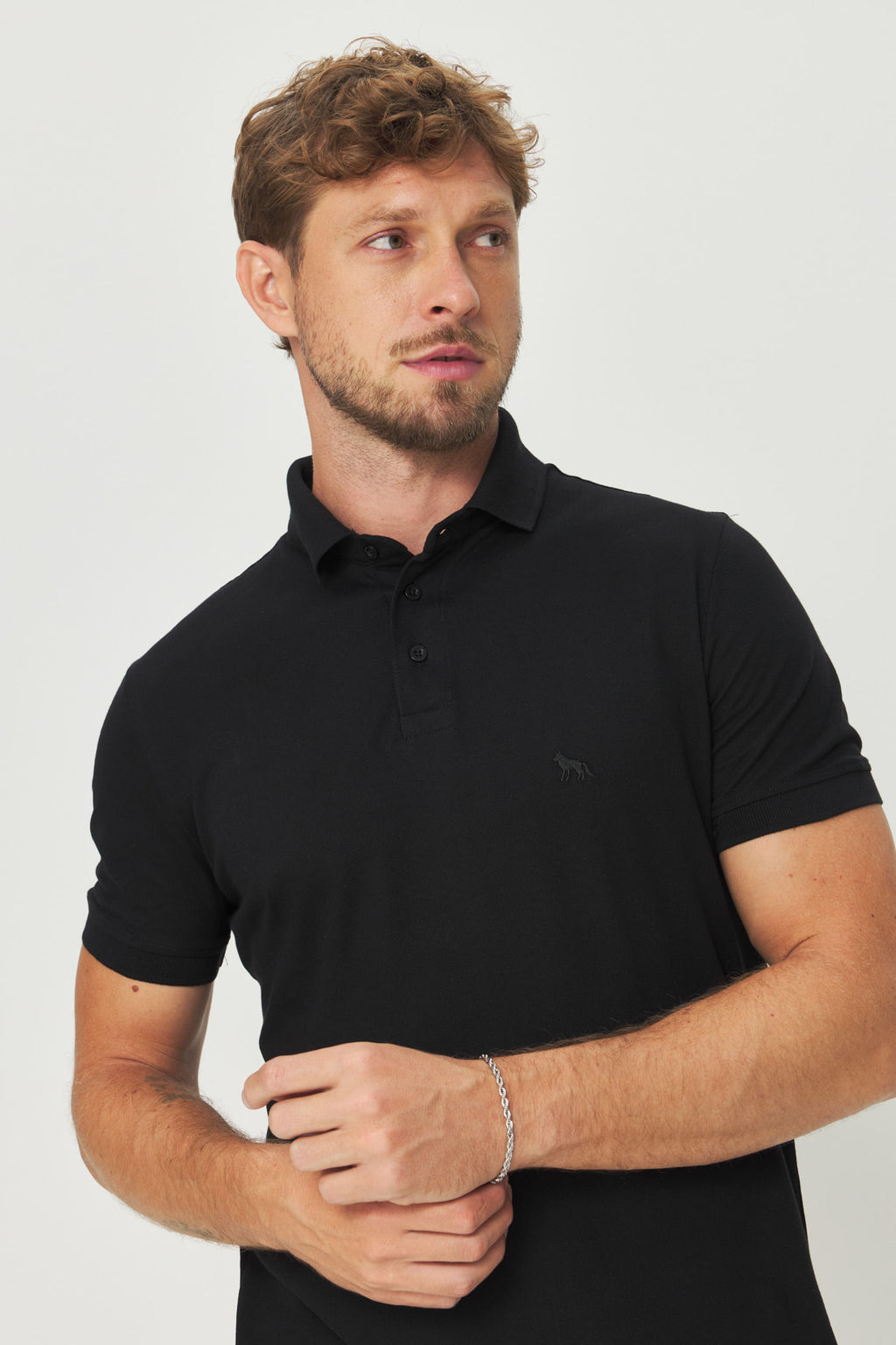 Polo Pima Masculina Acostamento Preto