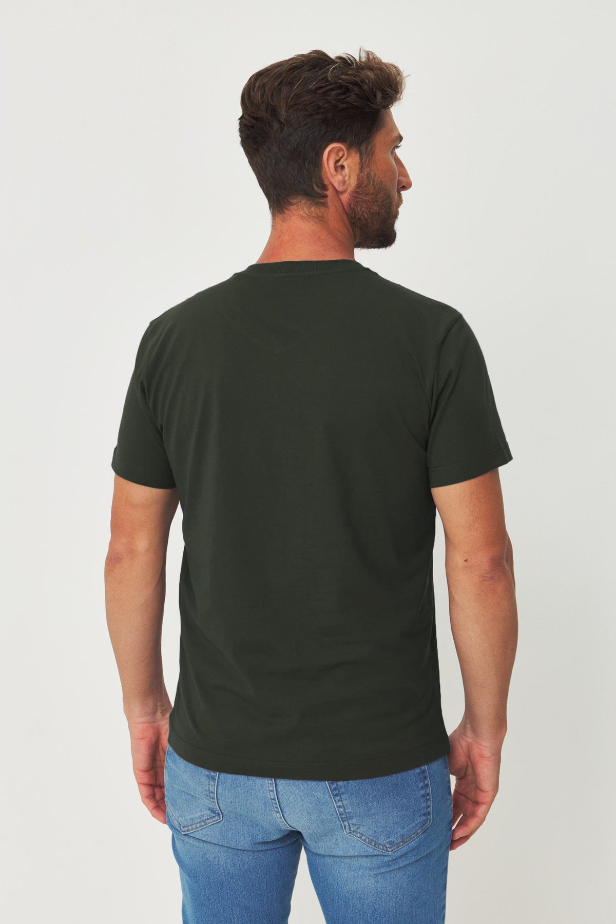 Camiseta Casual Gola V Masculina Acostamento Verde Folhagem