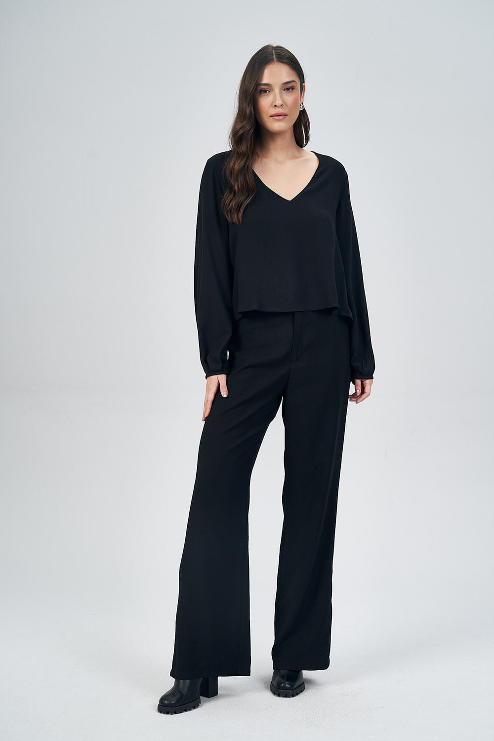 Blusa Decote V Fashion Feminina Acostamento Preto
