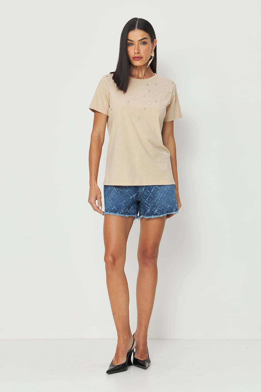 Short Jeans Classic Chess Feminino Acostamento Jeans Intermediario