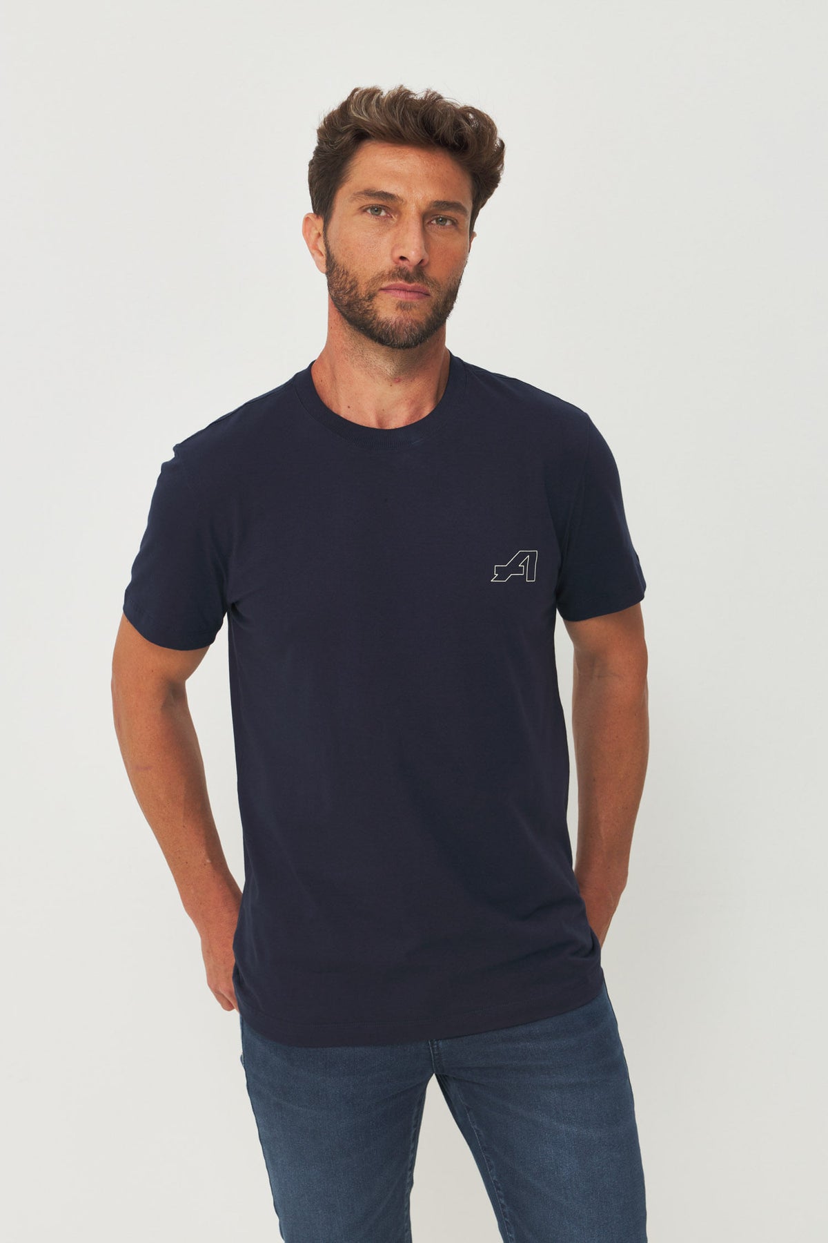 Camiseta Estampa Costas Masculina Acostamento Marinho