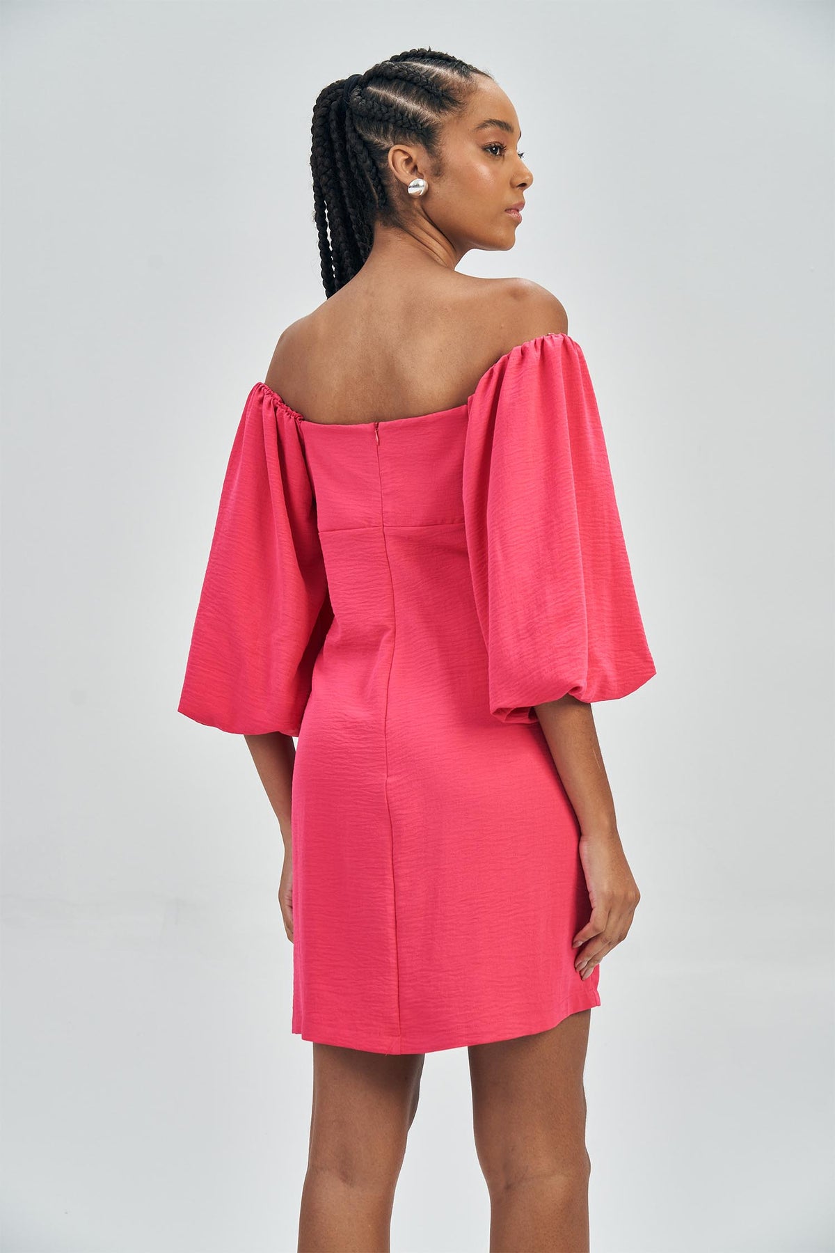 Vestido Curto Ombro a Ombro Feminino Acostamento Pink Magenta
