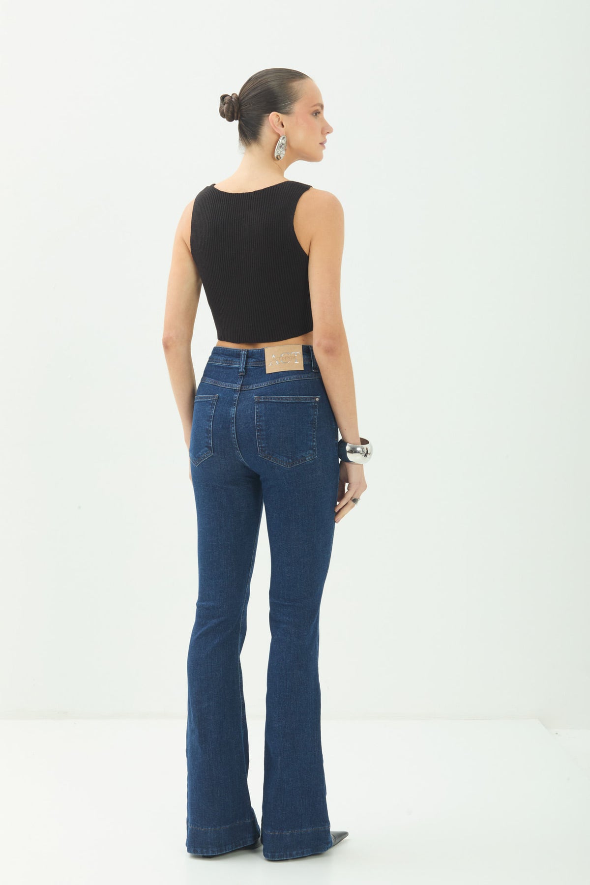 Calça Jeans Flare Cintura Alta ACT Feminina Jeans Escuro
