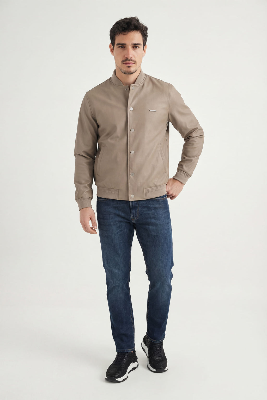 Jaqueta PU Bomber Básica Masculina Acostamento Camurca