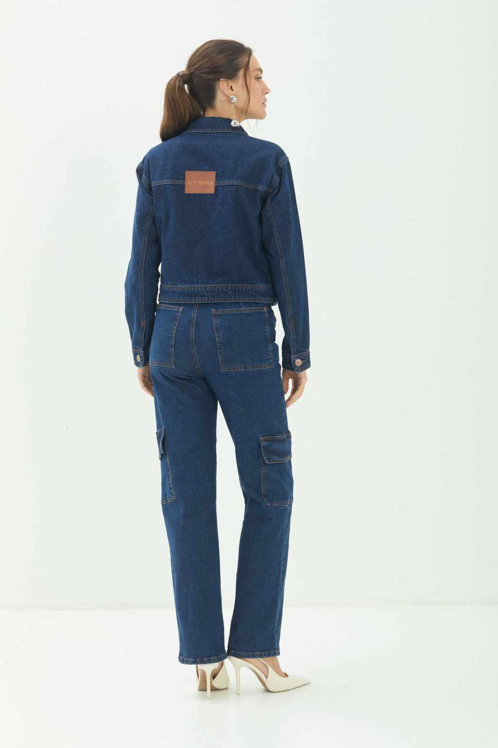 Jaqueta Jeans Curta ACT Feminina Jeans Escuro