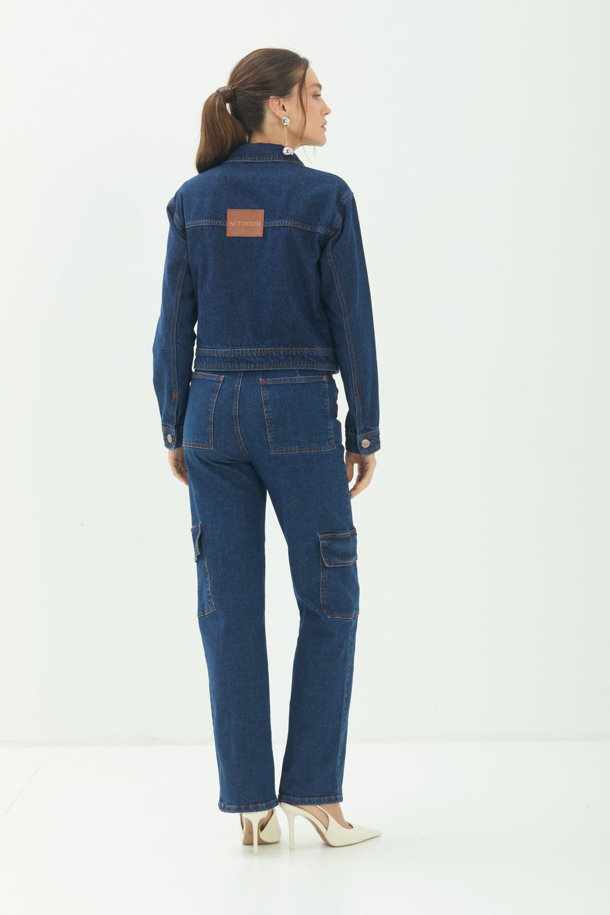 Jaqueta Jeans Curta ACT Feminina Jeans Escuro