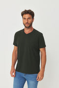 Camiseta Casual Gola V Masculina Acostamento Verde Folhagem