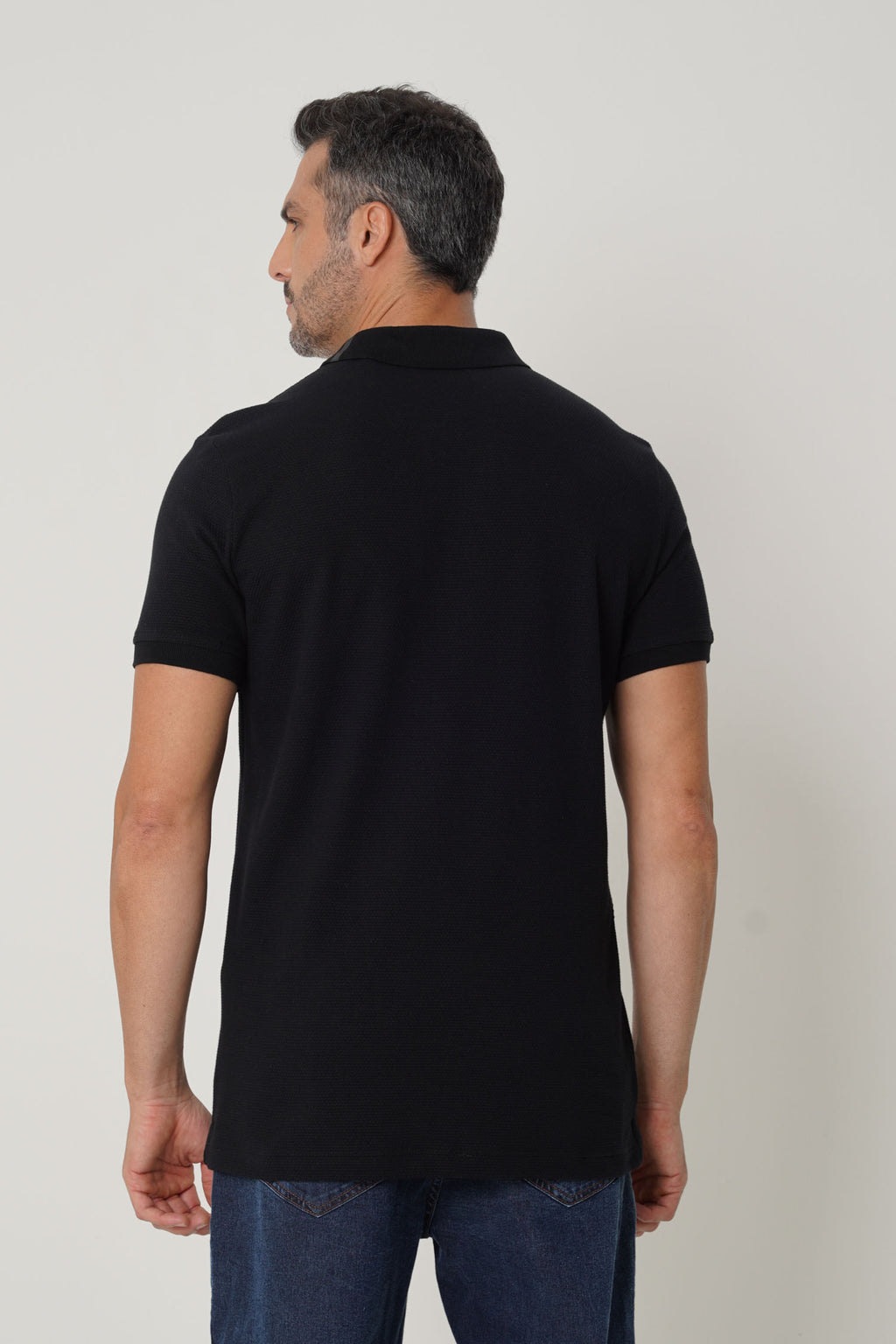 Polo Casual Gola Zíper Masculina Acostamento Preto