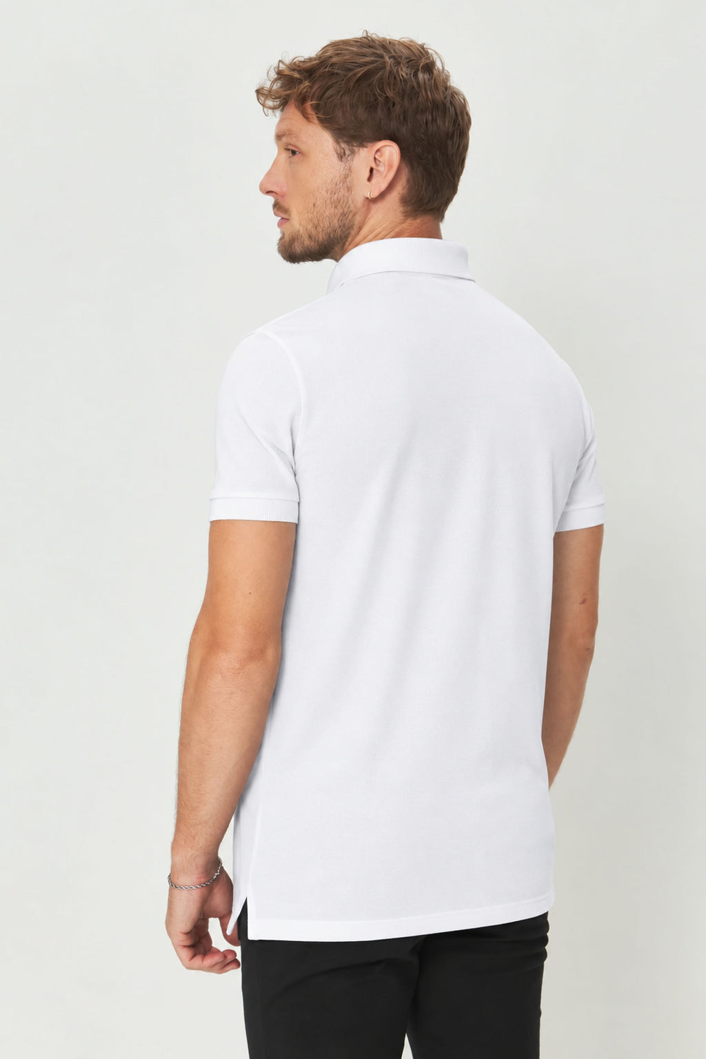 Polo Pima Masculina Acostamento Branco