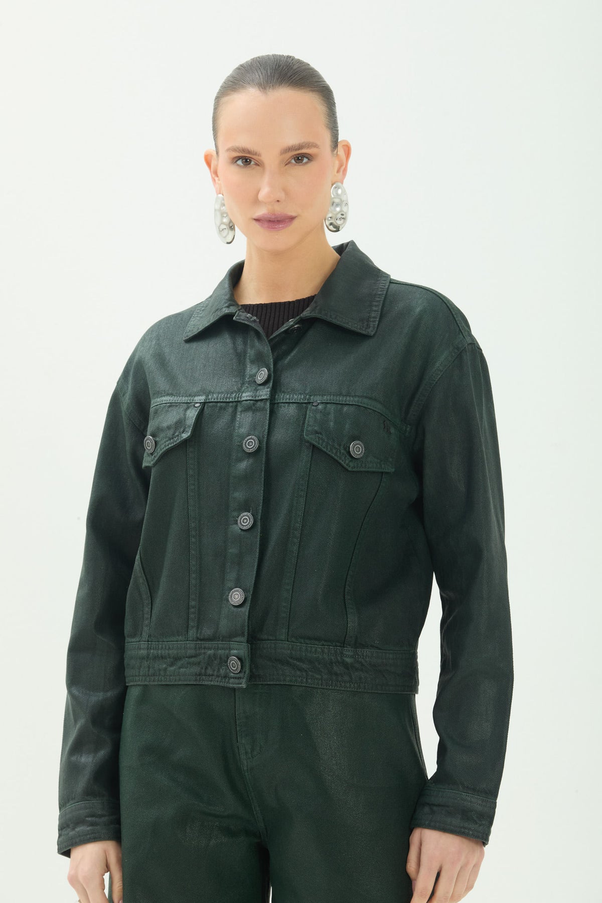 Jaqueta Jeans Com Botões ACT Feminina Deep Forest
