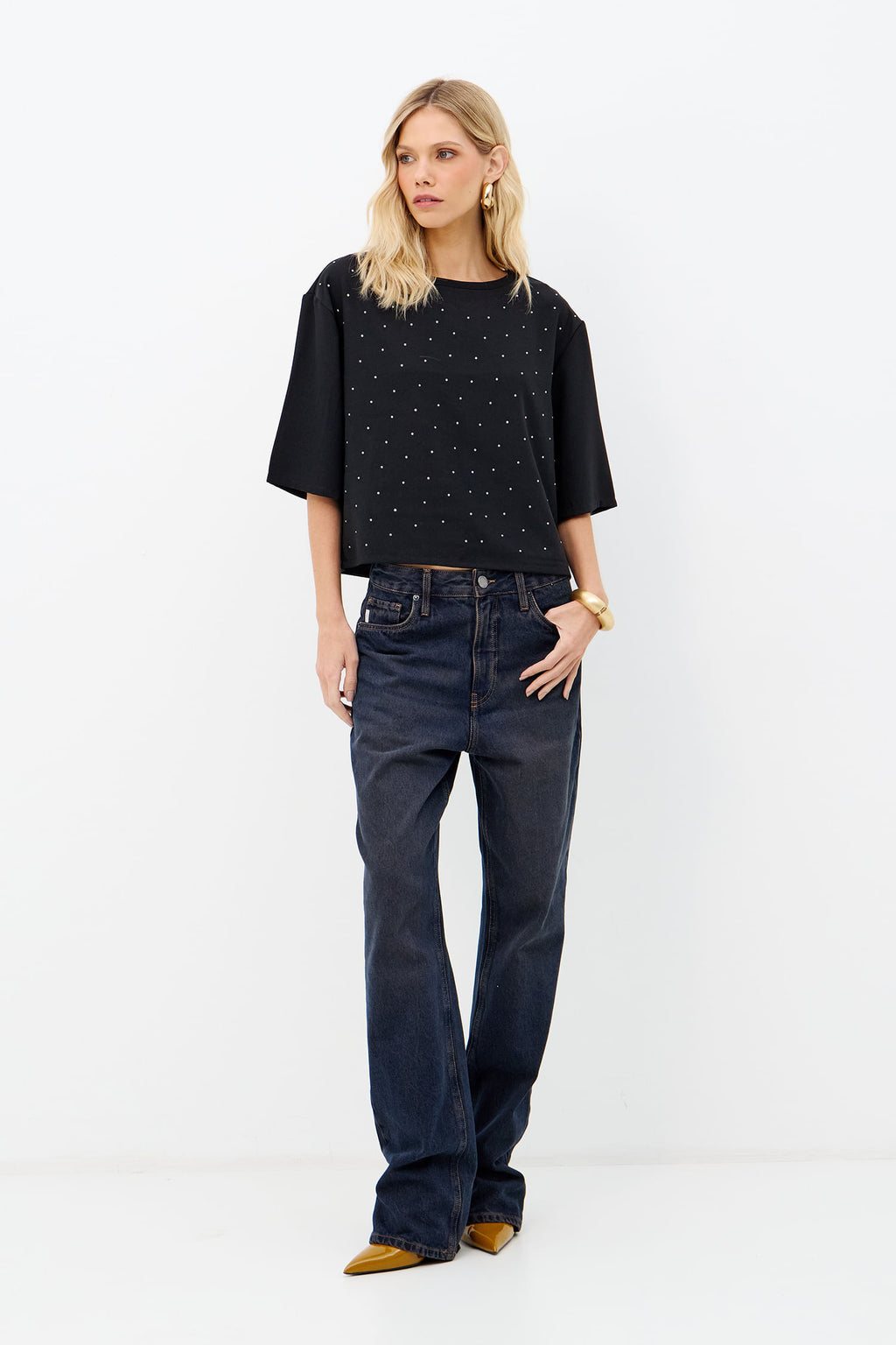 Blusa Fluída Strass Feminina Inblanche Preto