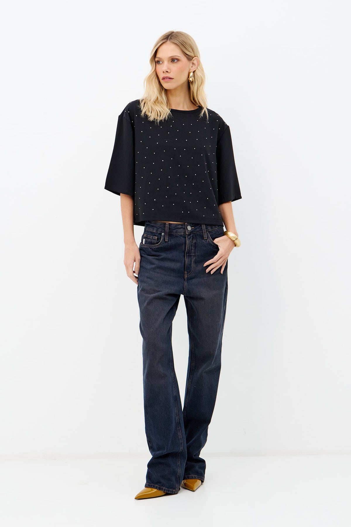 Blusa Fluída Strass Feminina Inblanche Preto
