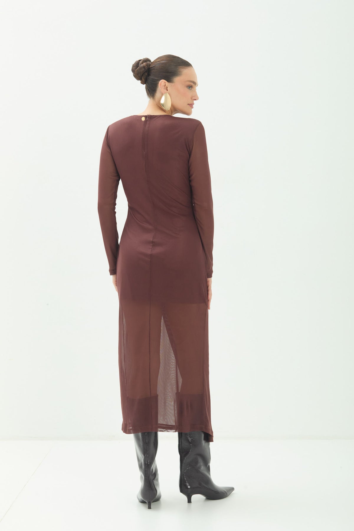 Vestido Glamour Manga Longa ACT Feminino Choco