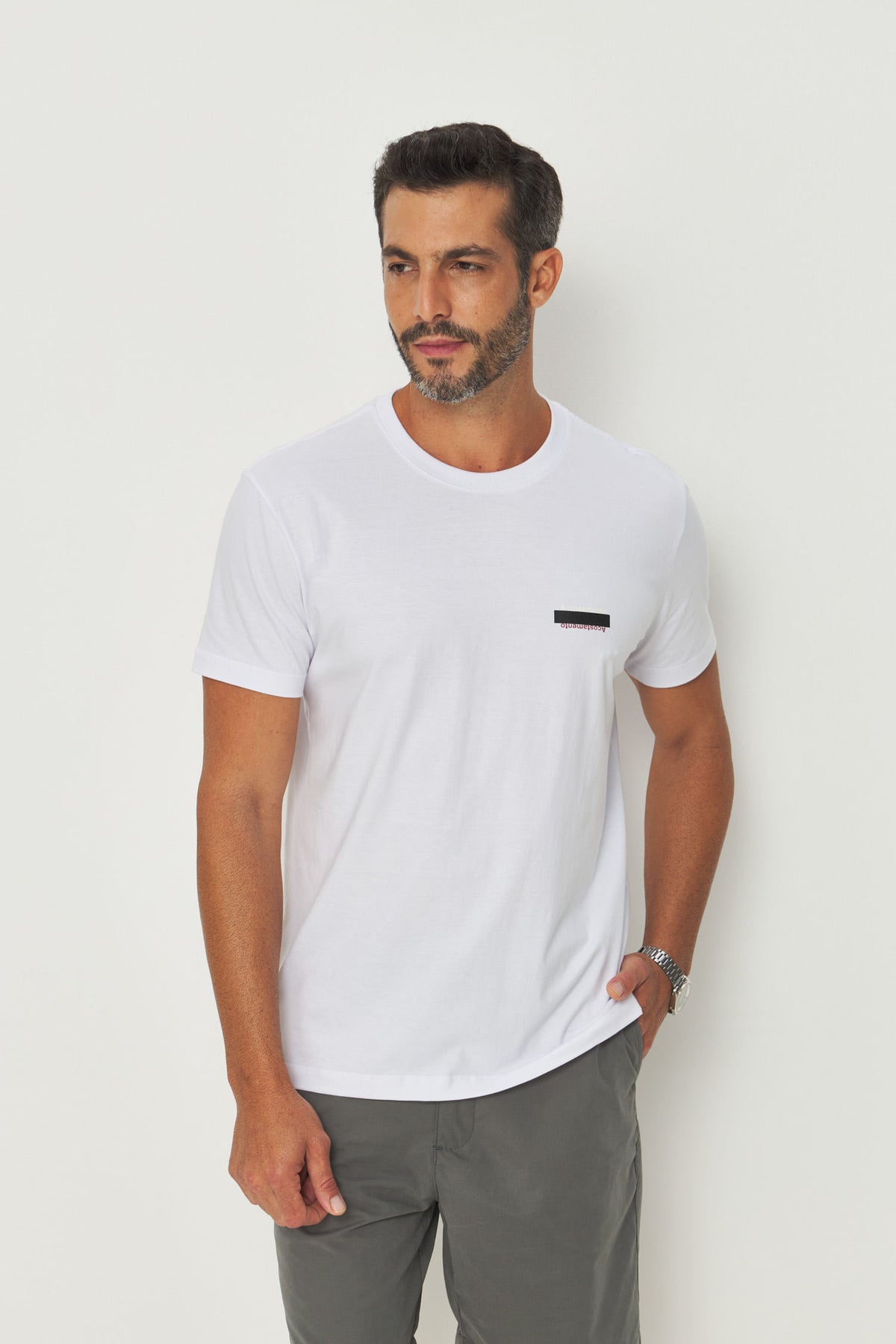 Camiseta Lobo Geométrico Masculino Acostamento Branco