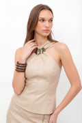 Blusa PU Gola Alta ACT Feminina Sand