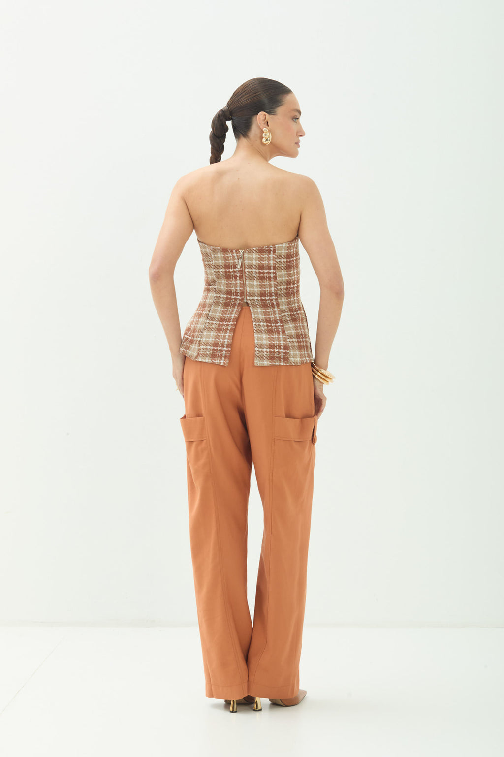 Blusa Sem Alças Texturizada ACT Feminina Sepia C/ Sand
