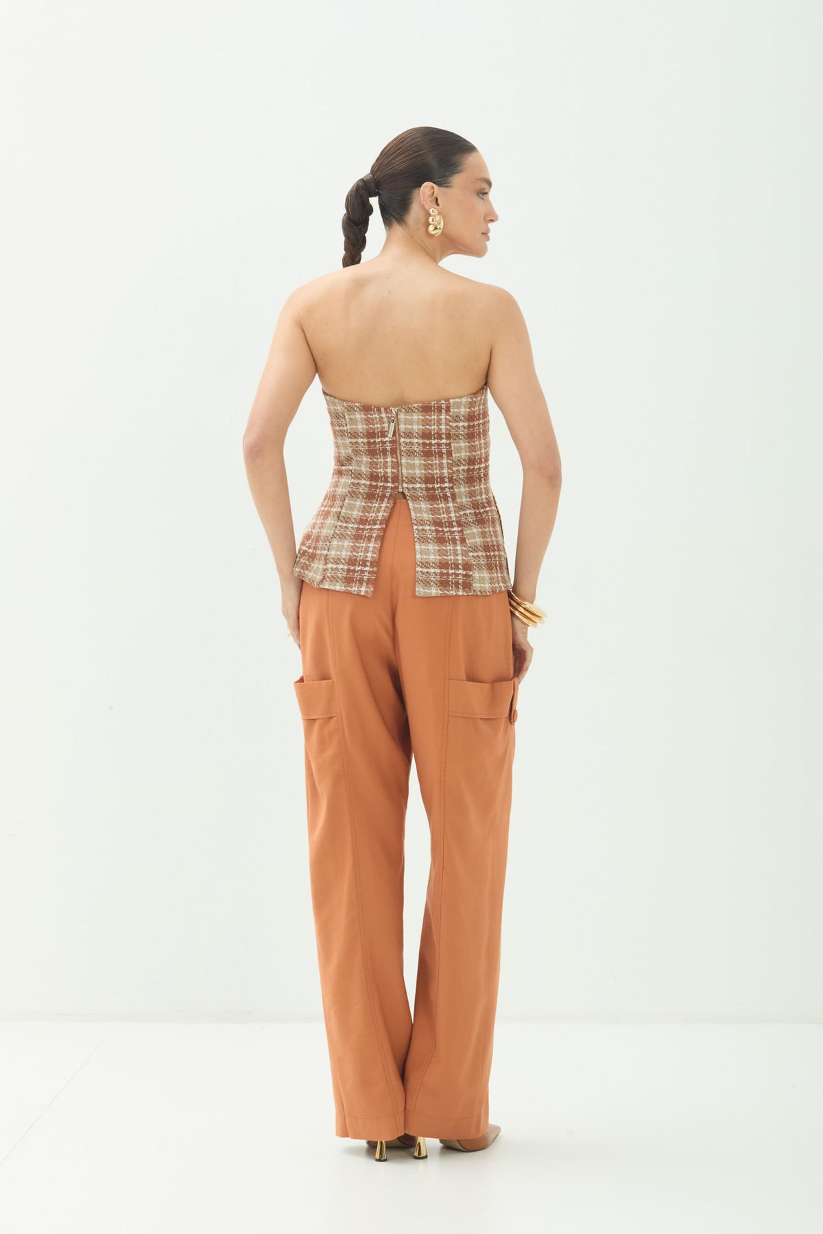 Blusa Sem Alças Texturizada ACT Feminina Sepia C/ Sand