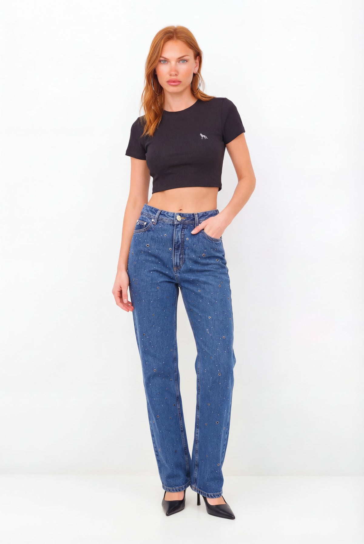 Calça Jeans Straight Cintura Média ACT Feminina Jeans Intermediario