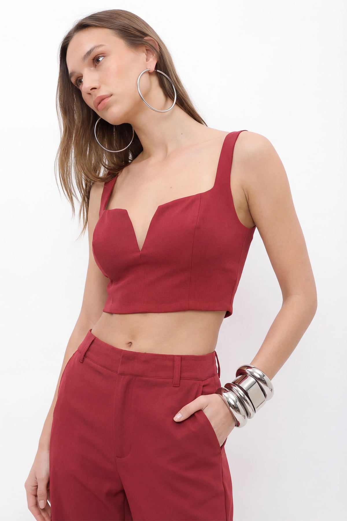 Top Decote V ACT Feminino Red Wine