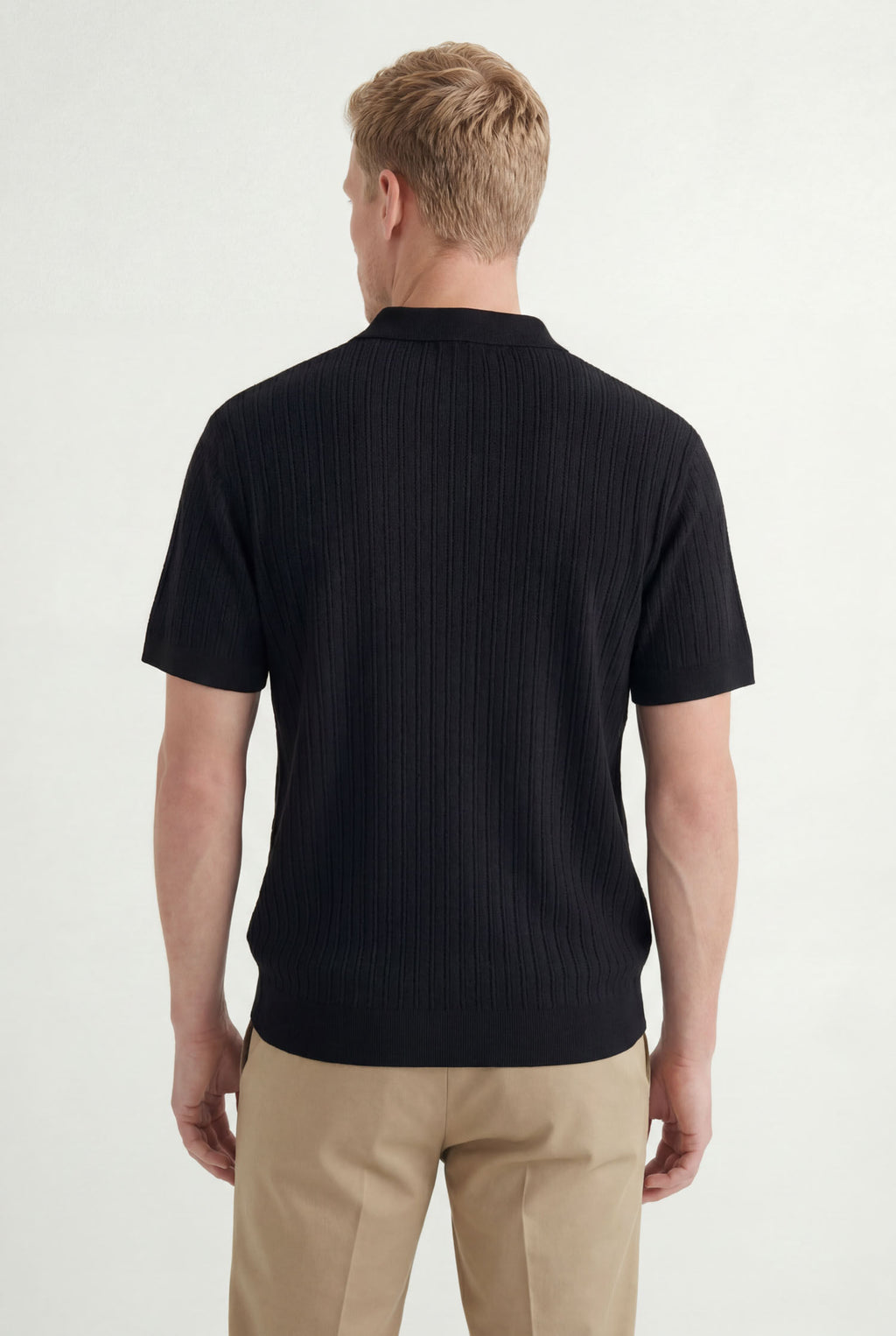 Polo Tricot Texturizado Masculina Acostamento Preto