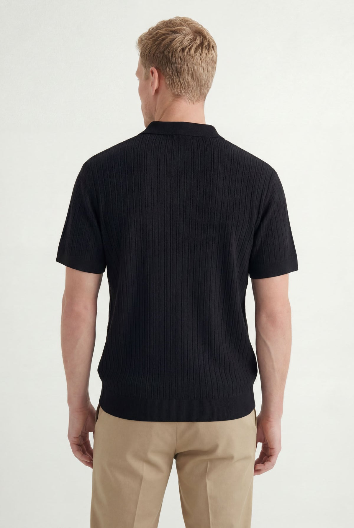 Polo Tricot Texturizado Masculina Acostamento Preto