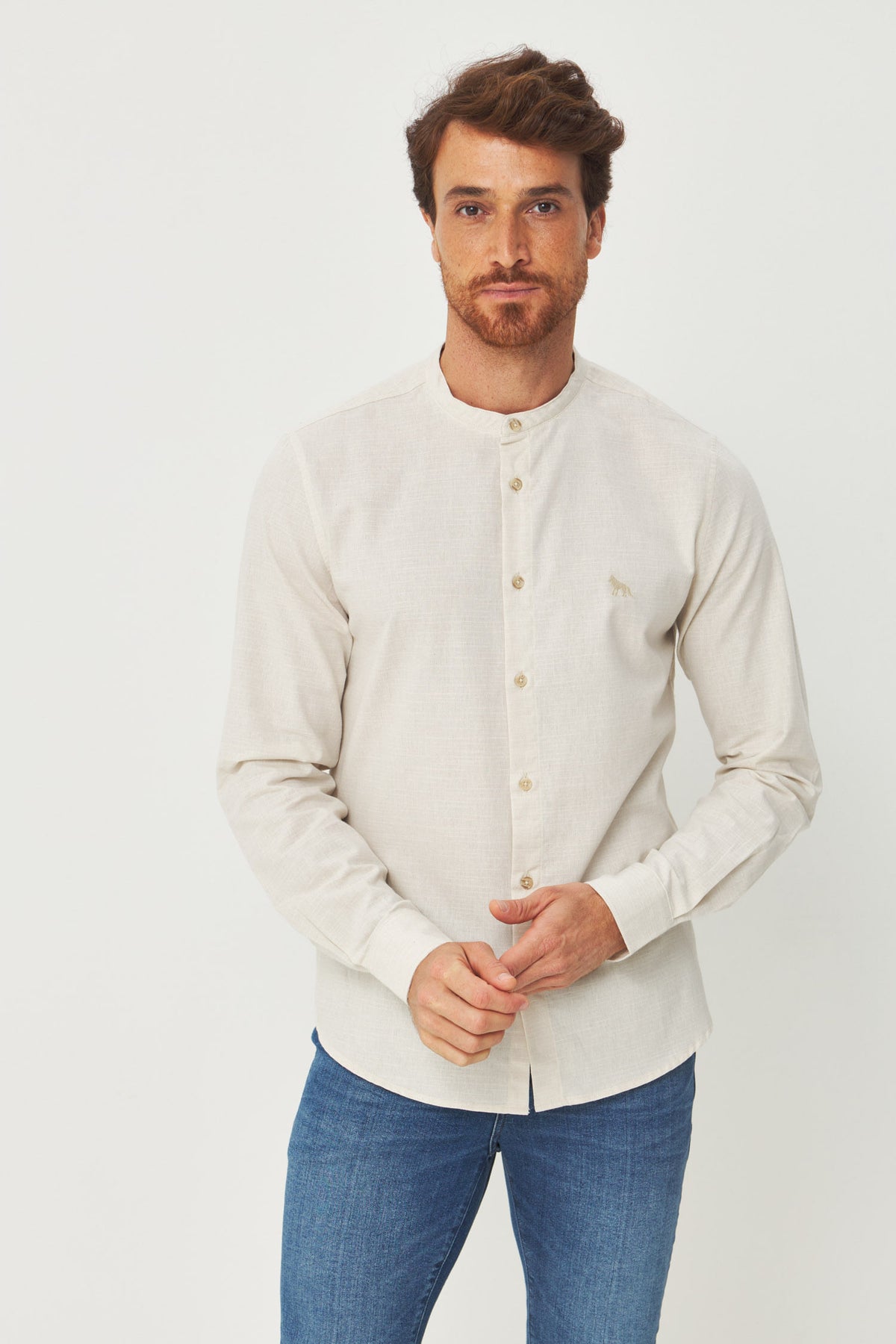 Camisa Manga Longa Gola Padre Masculina Acostamento Off White