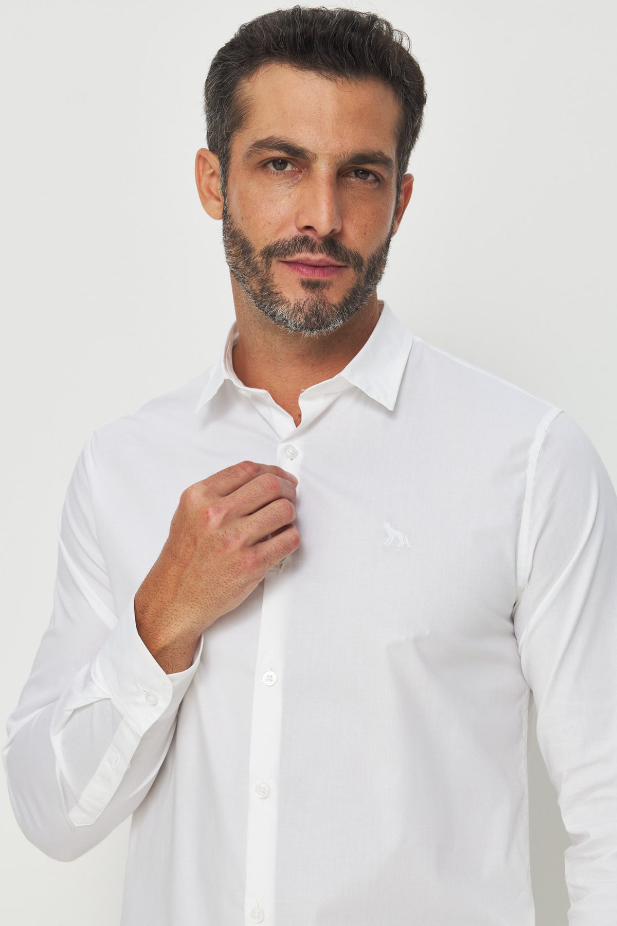 Camisa Básica Manga Longa Masculina Acostamento Branco