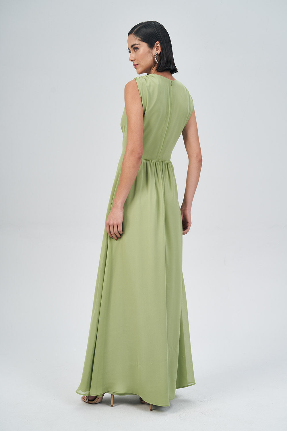 Vestido Longo Com Detalhe Metálico Feminino Acostamento Matcha