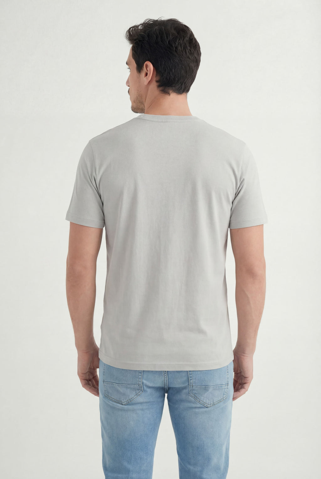 Camiseta Básica Lobo Bordado Masculina Acostamento Cinza Gelo