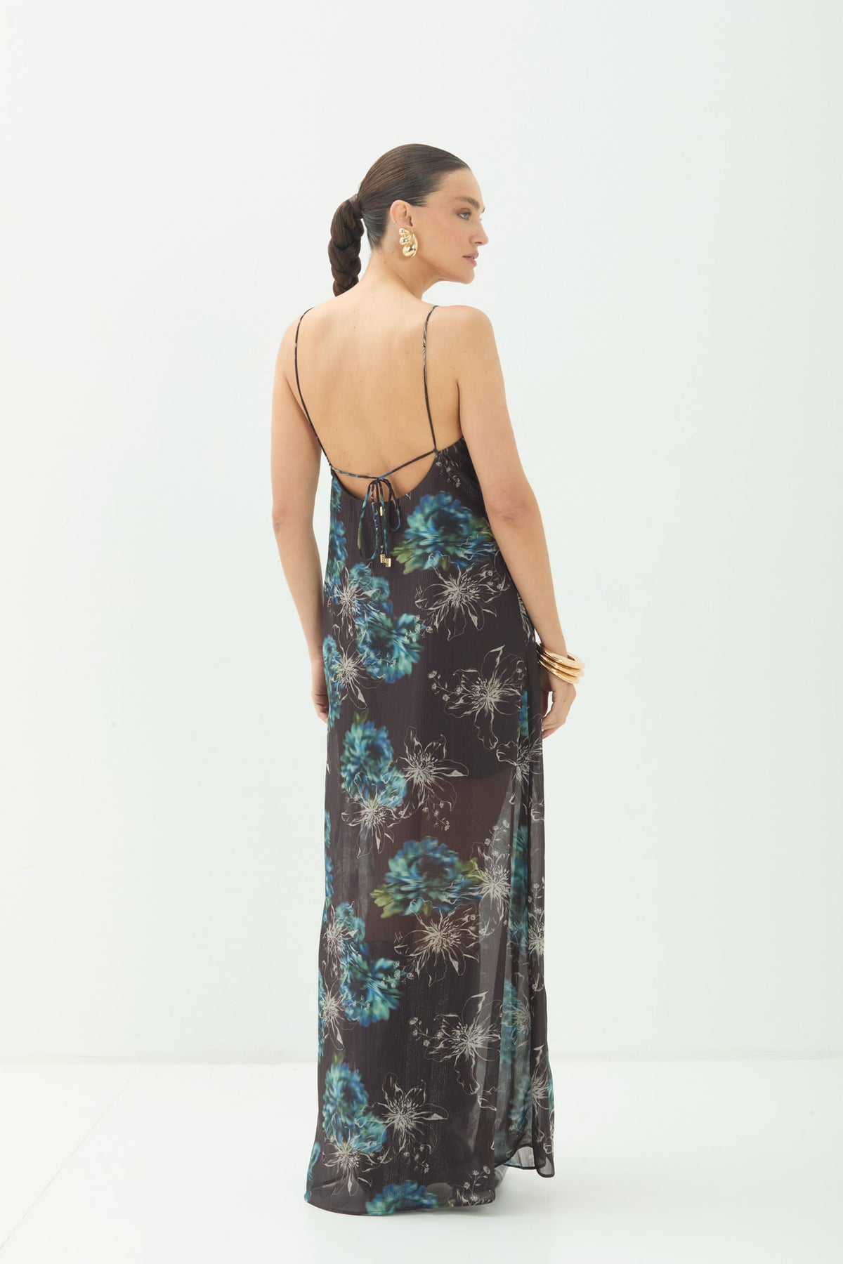 Vestido Longo Estampado ACT Feminino Mystic Garden