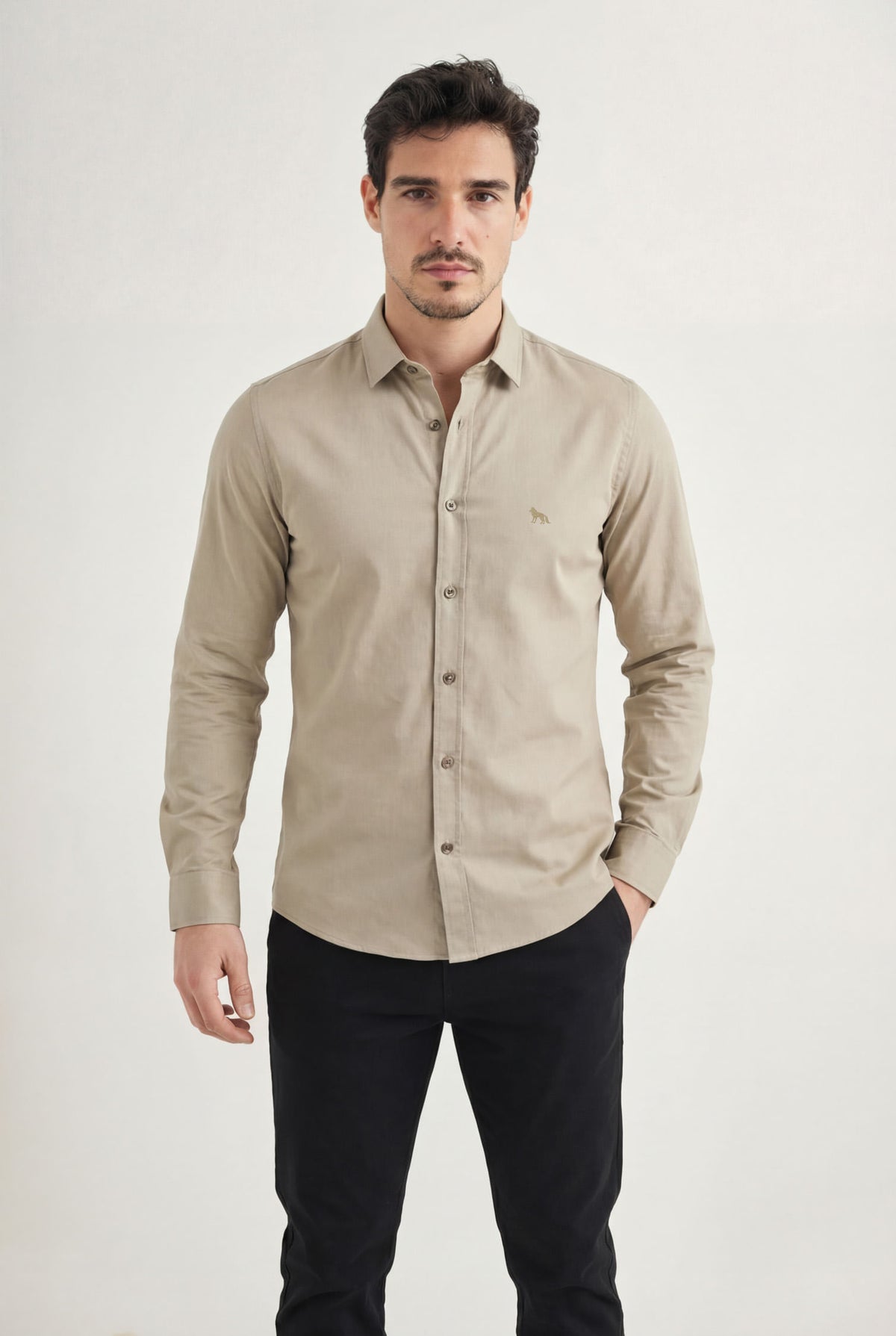 Camisa Manga Longa Casual Masculina Acostamento Verde