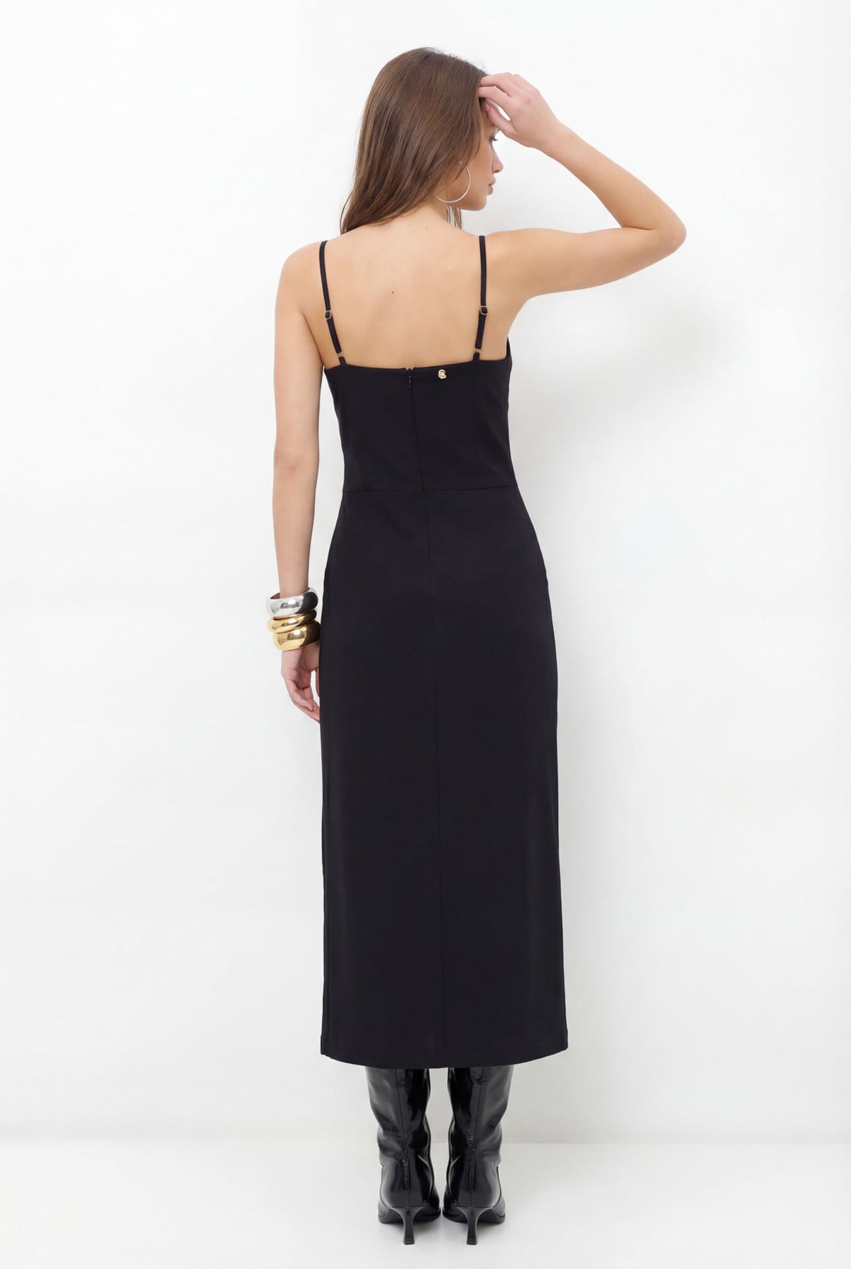 Vestido Midi Com Fenda Lateral ACT Feminino Preto