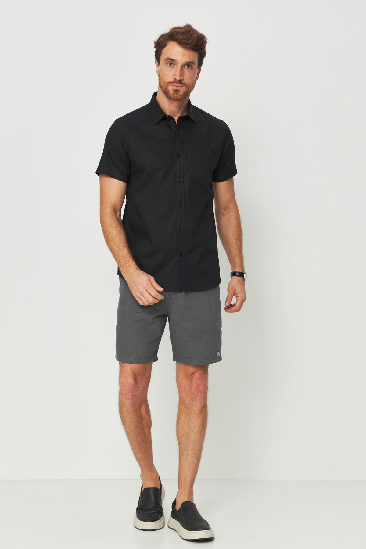 Bermuda Básica Casual Masculina Acostamento Chumbo