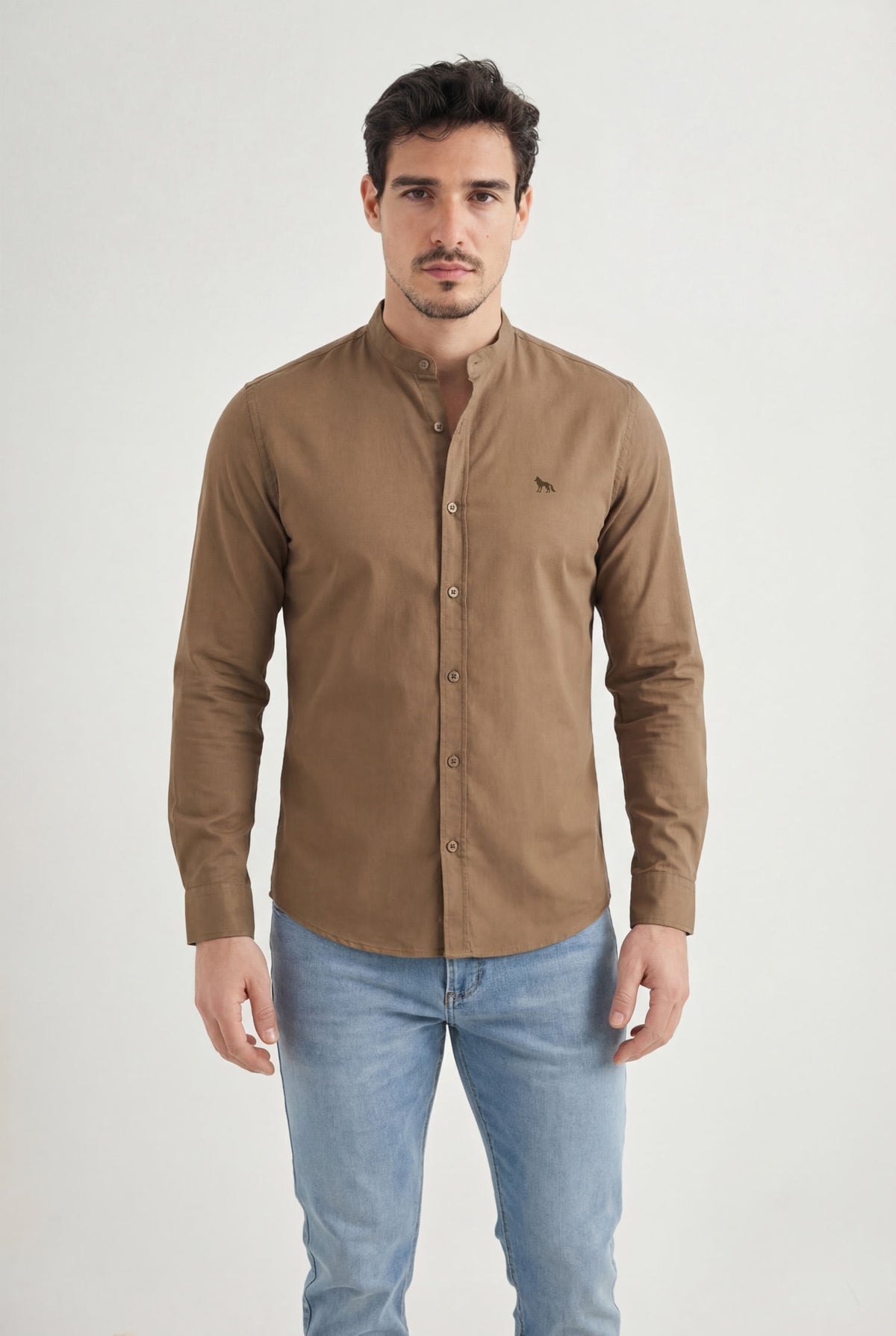Camisa Gola Padre Manga Longa Masculina Acostamento Natural