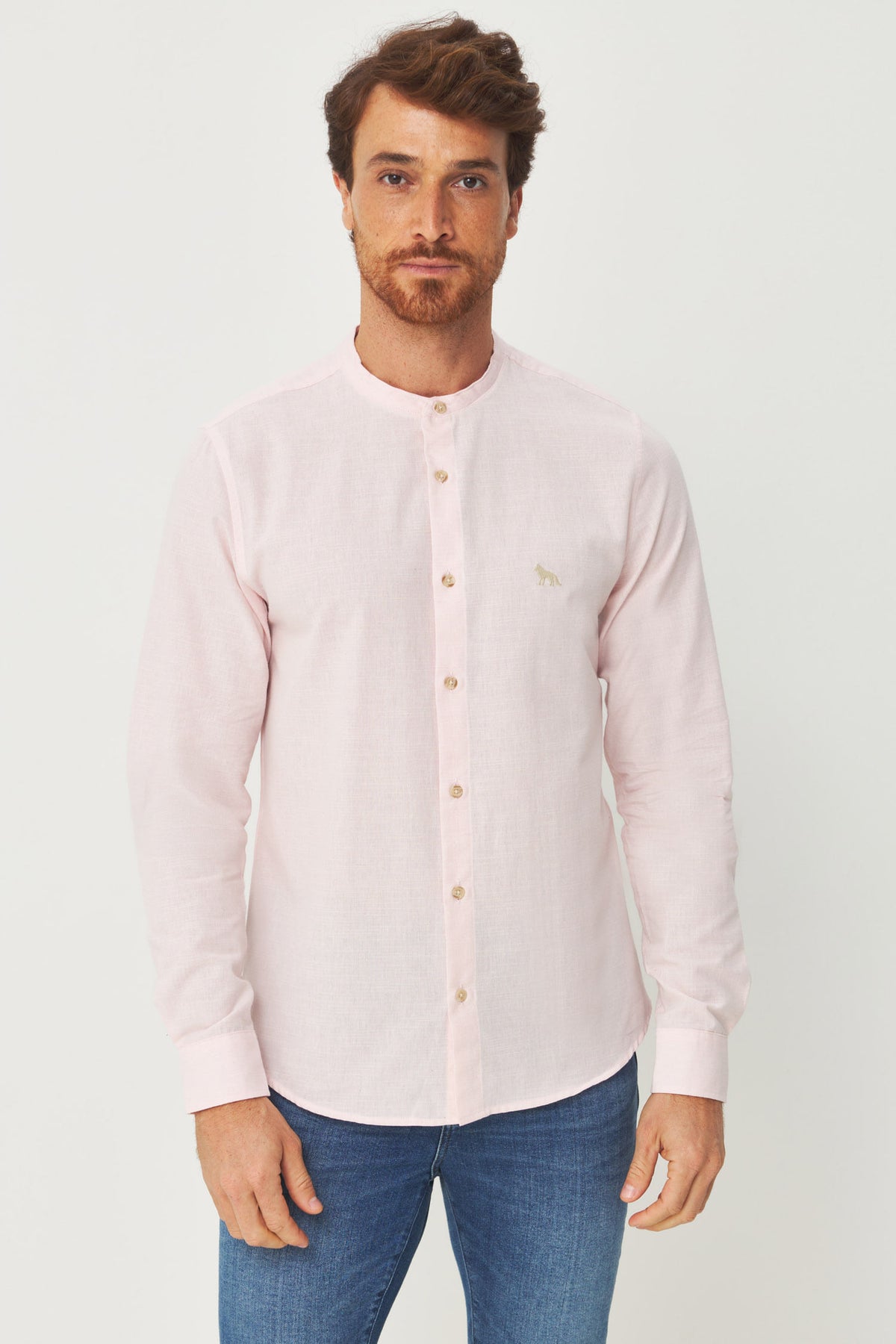 Camisa Manga Longa Gola Padre Masculina Acostamento Rosa