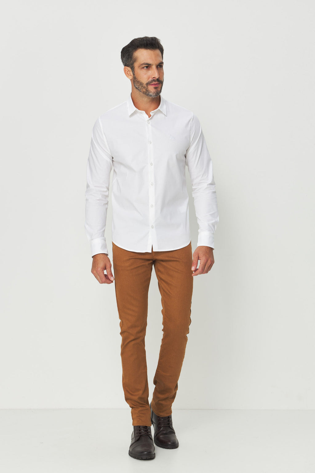 Camisa Básica Manga Longa Masculina Acostamento Branco