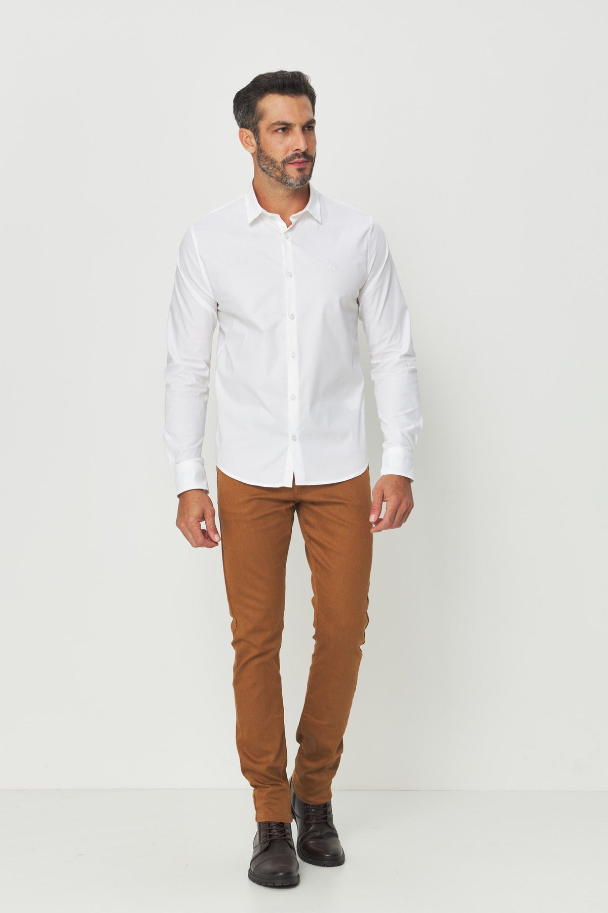 Camisa Básica Manga Longa Masculina Acostamento Branco