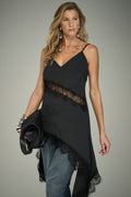 Vestido Midi Assimétrico com Renda ACT Feminino Preto