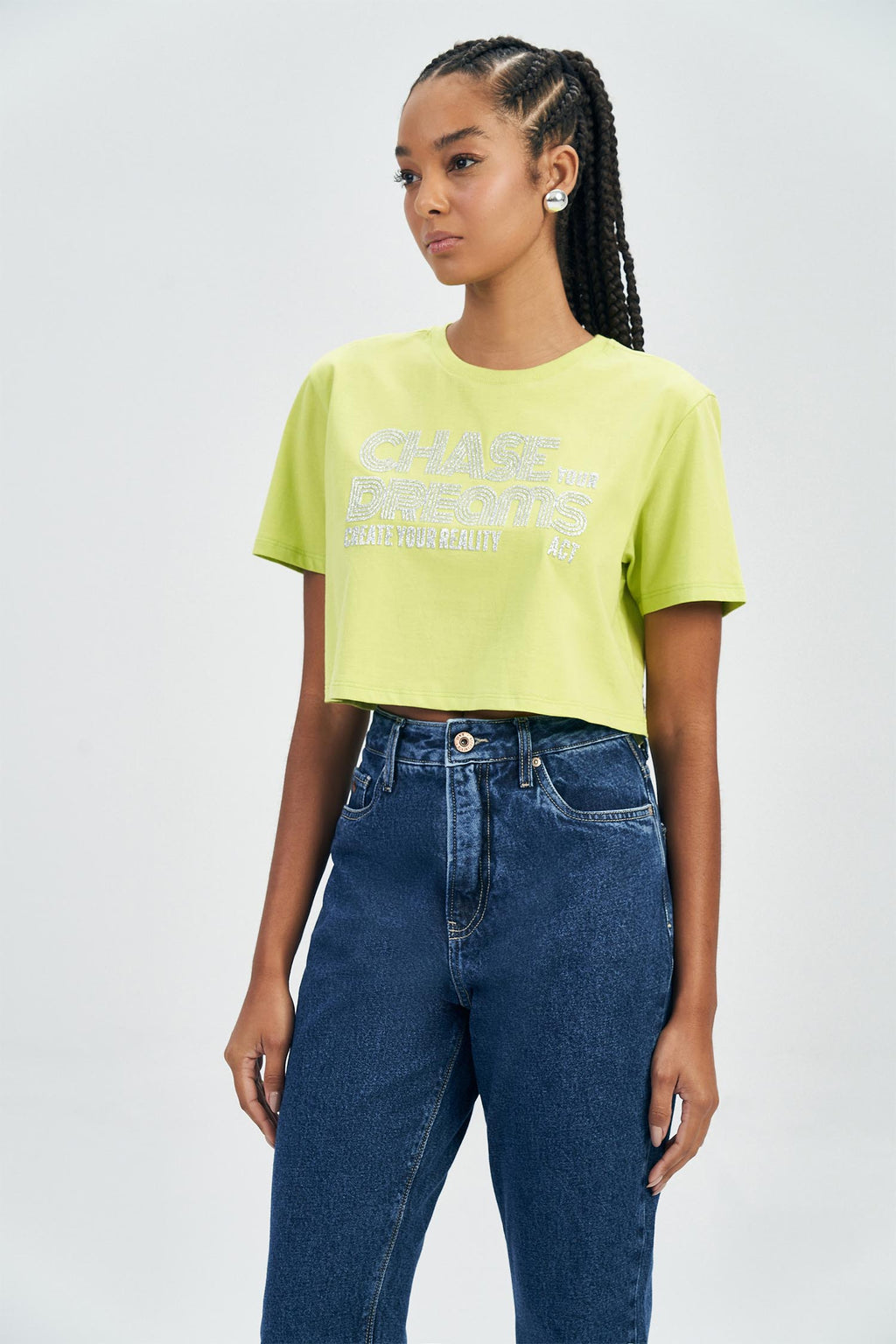 T-Shirt Cropped Shinny Feminina Acostamento Off White