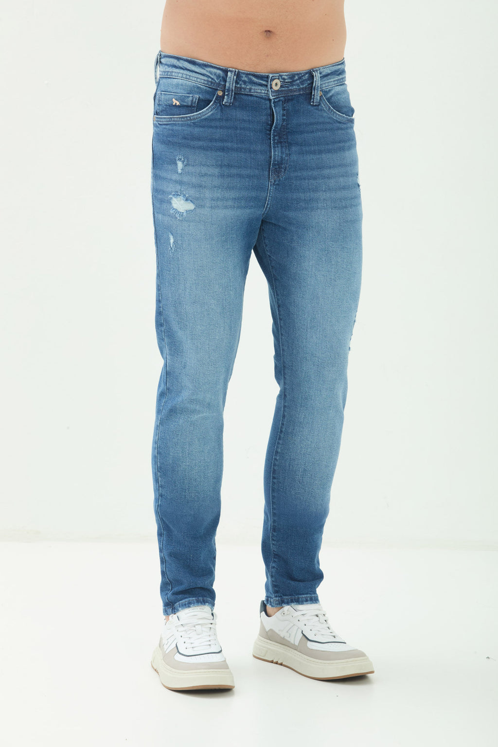 Calça Jeans Skinny Destroyed Masculina Acostamento Jeans Claro
