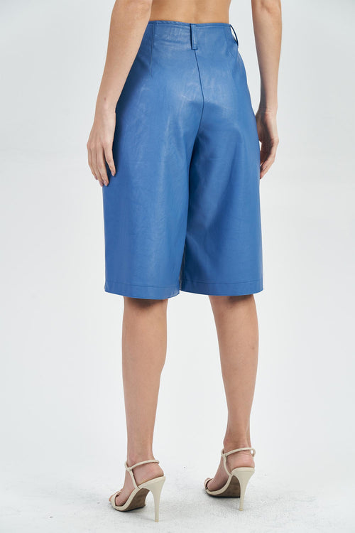 Bermuda PU Style Feminina Acostamento Indigo Blue