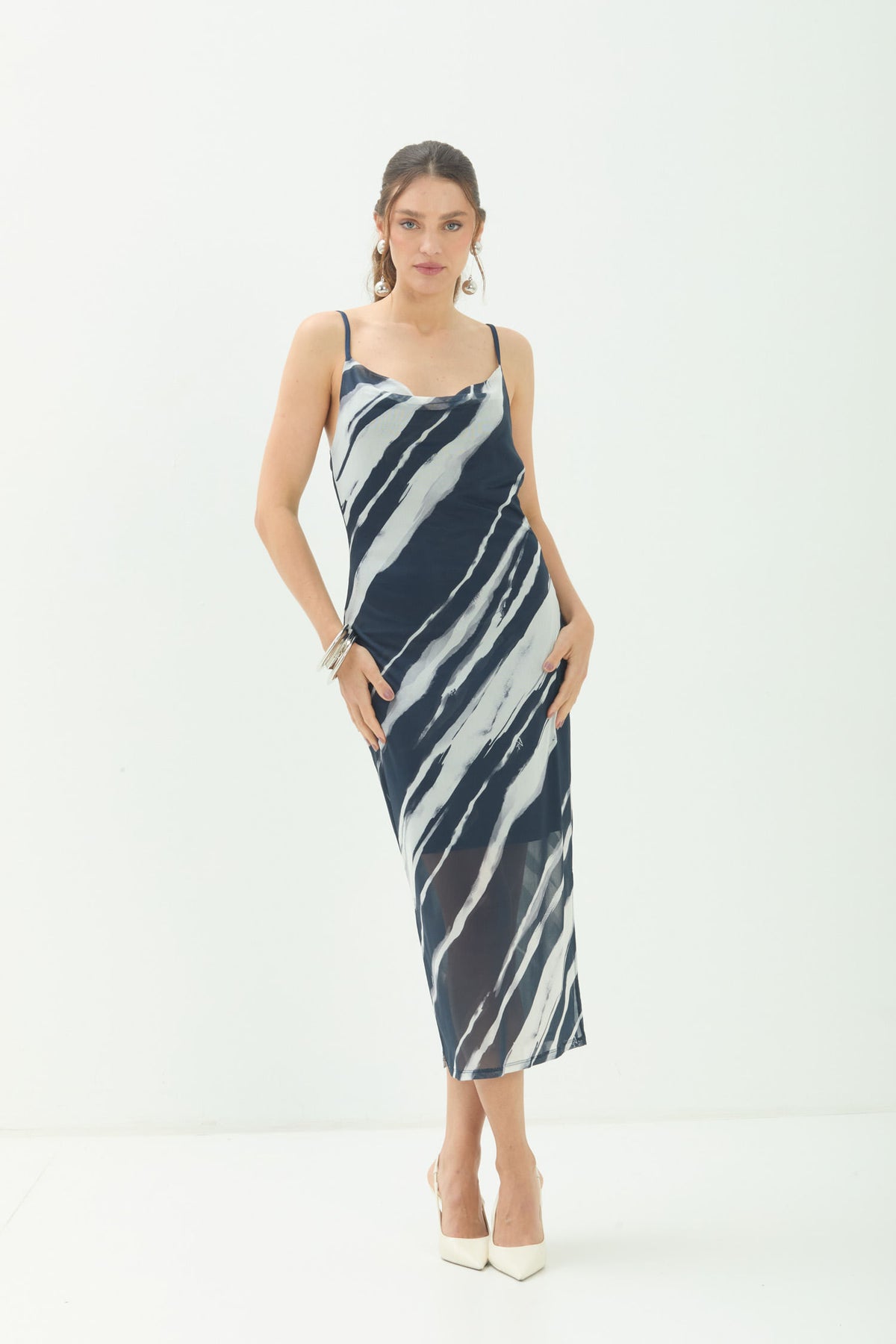 Vestido Midi Estampado ACT Feminino Royal Stripes